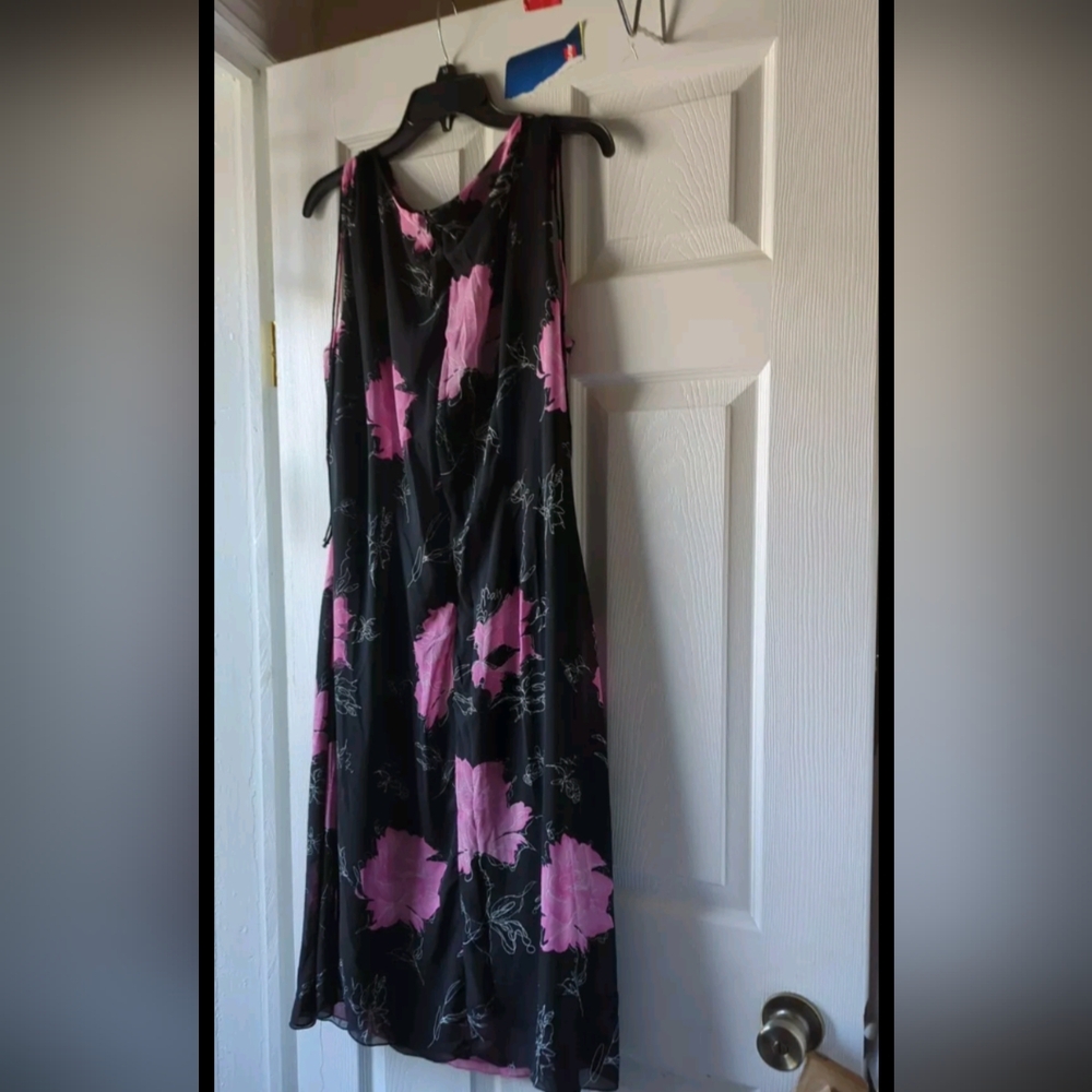 Menu 👗Designer Floral Sleeveless Dress Size 16 Black Pink White Fully lined - Picture 5 of 13